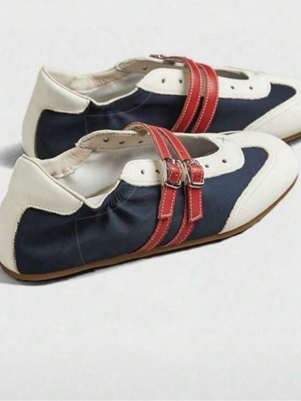 Navy and White Casual Shoes with Red Straps